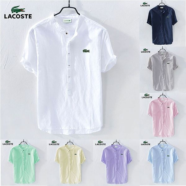 【大遠百緊急撤離 清倉大促】LACOSTE鱷魚夏季小清新休閒短袖棉麻襯衫