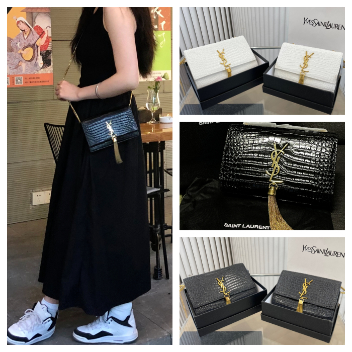 【YSL】ケイト タッセル  クロコダイルエンボスレザー