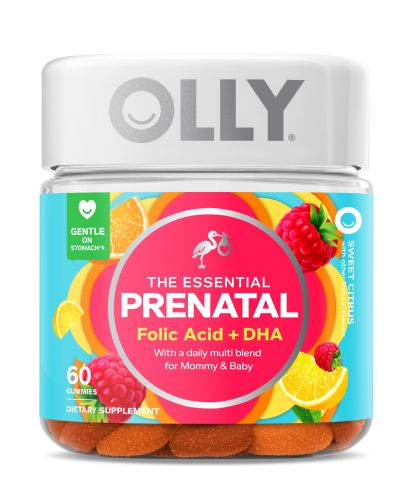 Olly The Essential 產前軟糖綜合維生素,30 天供應(軟糖),甜葉酸,維生素 D,Omega 3 DHA,咀嚼補充劑,白柑橘,60 入(1 入)