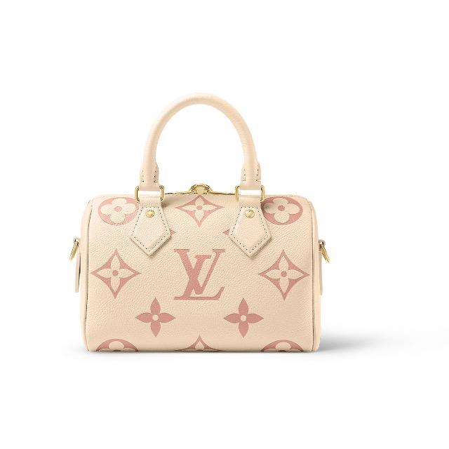 限定5個【Louis Vuitton | 官網正品】LOUIS VUITTON Speedy系列20可拆卸可調節肩帶壓紋牛皮手提斜挎包常規女款白粉色