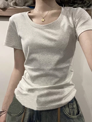 短袖正肩t卹女夏季2024新款白色內搭早春修身顯瘦半袖上衣打底