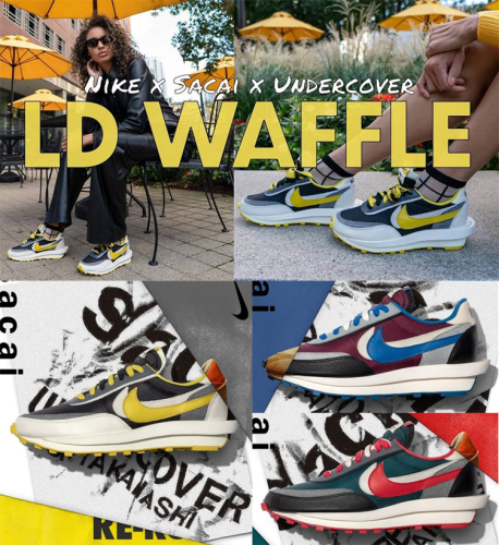 NIKE X SACAI X UNDERCOVER LDWAFFLE “Night Maroon and Team Royal ”Three-party joint running shoes