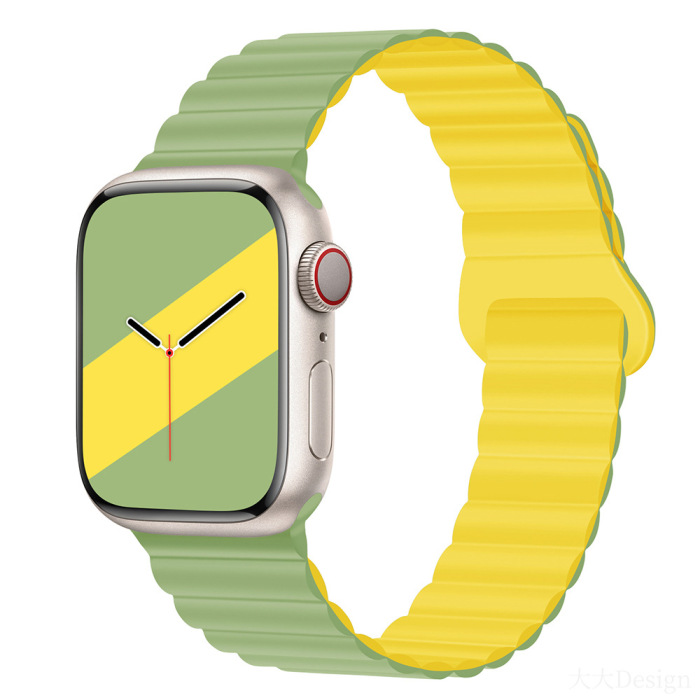 適用於 Apple iwatch S9 S8 錶帶 Ultra/2 雙色矽膠 Applewatch7/6 磁性錶帶。