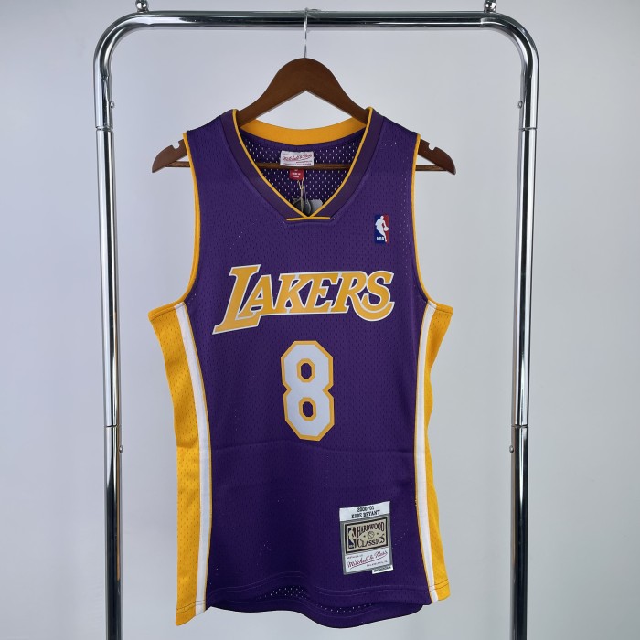 Mn hot pressed retro jersey: SW Lakers season 00/01 v-neck Purple No. 8 Kobe Bryant