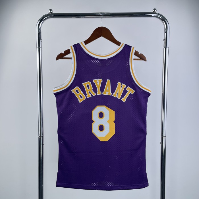 Mn hot pressed retro jersey: SW Lakers 96/97 season, Round Neck, Purple No. 8 Kobe