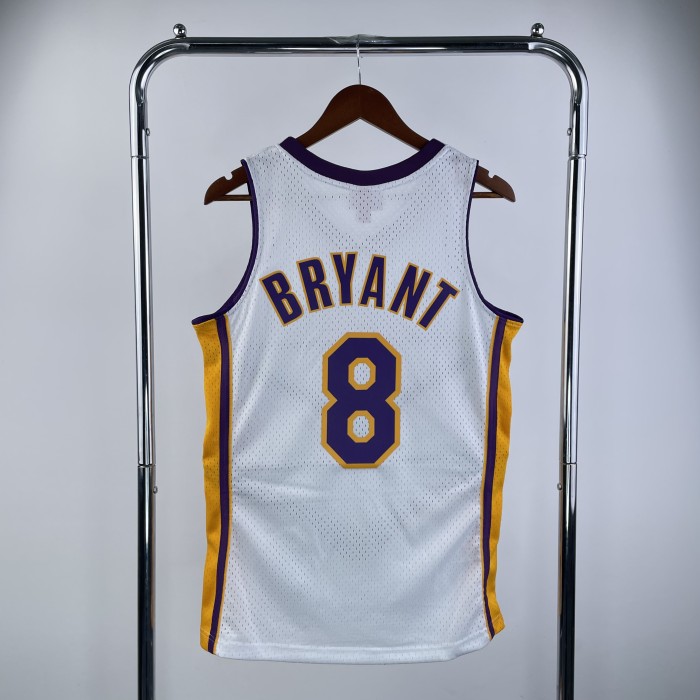 Mn hot pressed retro jersey: SW Lakers 2003/04 season v-neck White No. 8 Kobe Bryant