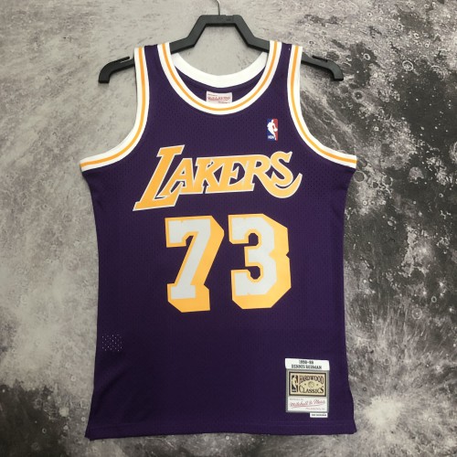 MN Hot Press Retro Jersey: SW Lakers season 9899, Round Neck Purple No. 73 Dennis Rodman