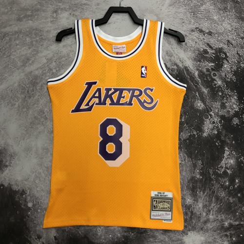Mn hot pressed Retro Jersey: SW Lakers' 97 season, round neck, Yellow No. 8 Kobe