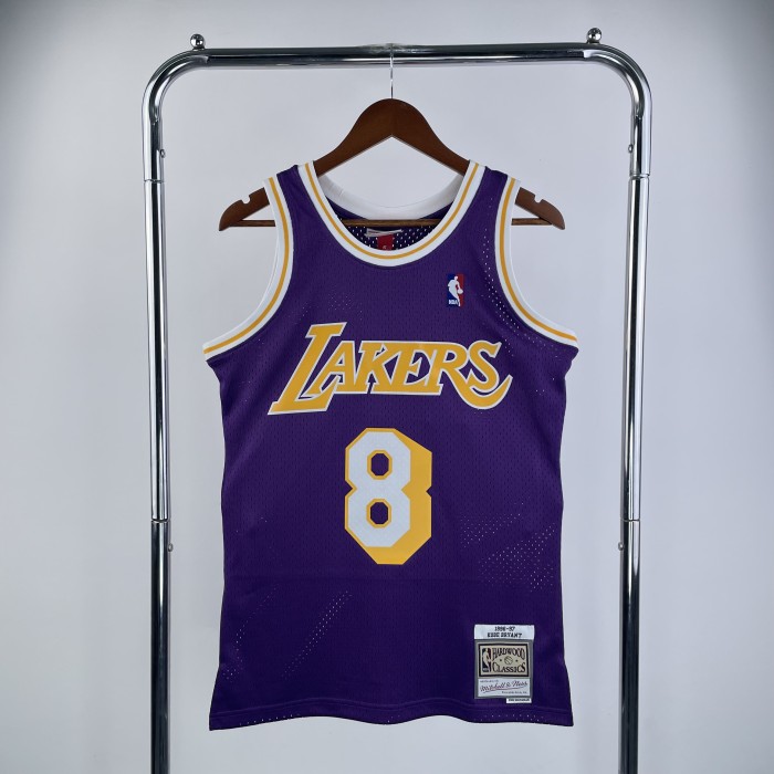 Mn hot pressed retro jersey: SW Lakers 96/97 season, Round Neck, Purple No. 8 Kobe