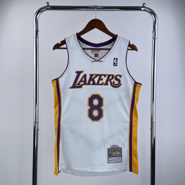 Mn hot pressed retro jersey: SW Lakers 2003/04 season v-neck White No. 8 Kobe Bryant