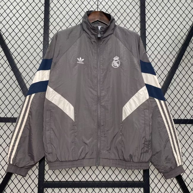 Real Madrid gray single-sided embroidered windbreaker