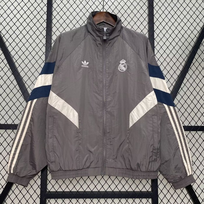 Real Madrid gray single-sided embroidered windbreaker