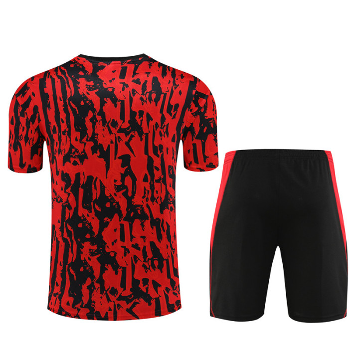 23/24 Manchester United kids Short sleeve red black training suit