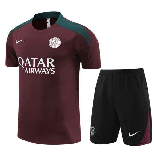 24/25 PSG kids short -sleeved maroon training suit