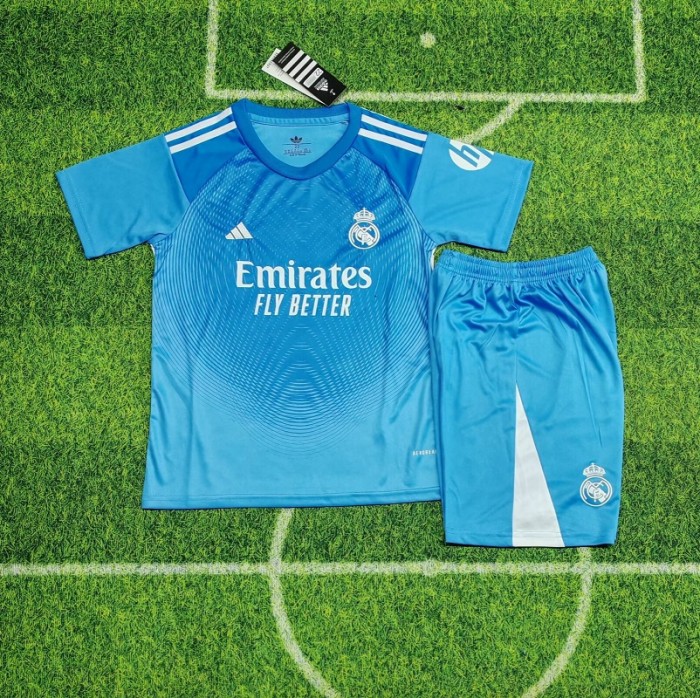 25/26 Real Madrid blue goalkeeper kids kit