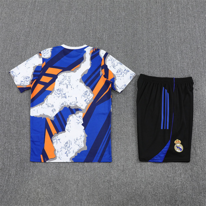 25/26 Real Madrid Short sleeve Adult training suit White Blue