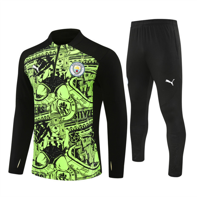 24/25 Manchester city kids training suit lFluorescent green
