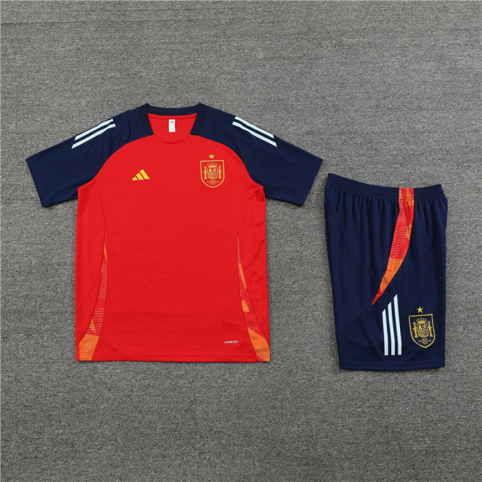 24/25 spain kids short -sleeved training suit red