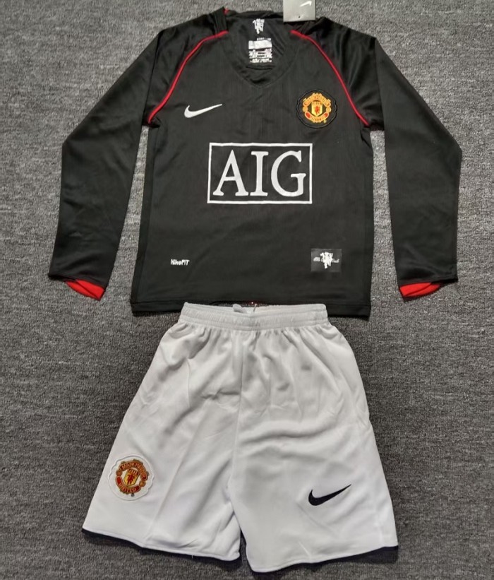 Retro 07/08 Manchester United Away kids kit long sleeves