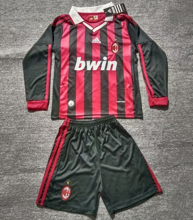 Retro 09/10 AC Milan home kids kit long sleeves