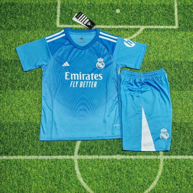 25/26 Real Madrid blue goalkeeper kids kit