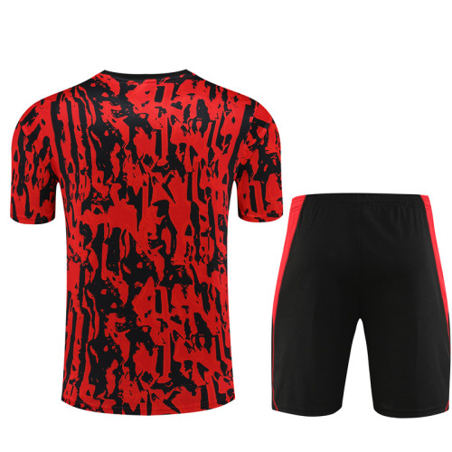 24/25 Manchester United kids Short sleeve training suit Jujube red