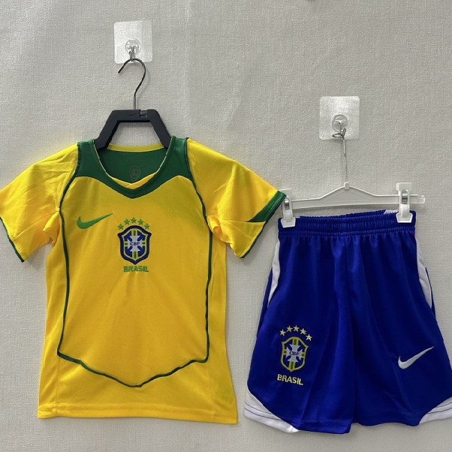 Retro 2004 Brazil home kids kit