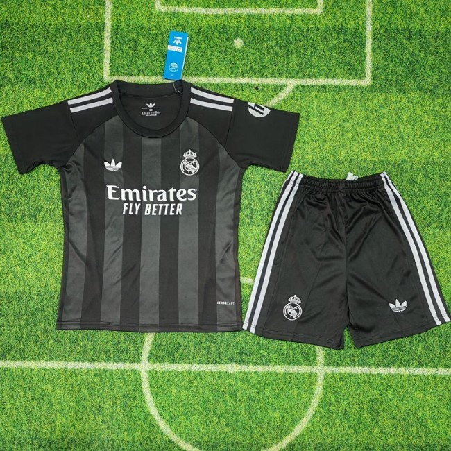 25/26 Real Madrid blue goalkeeper kids kit black
