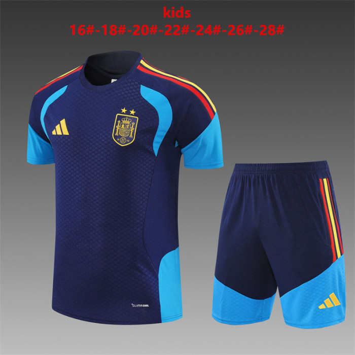 26/27 Spain kids short -sleeved training suit royal blue