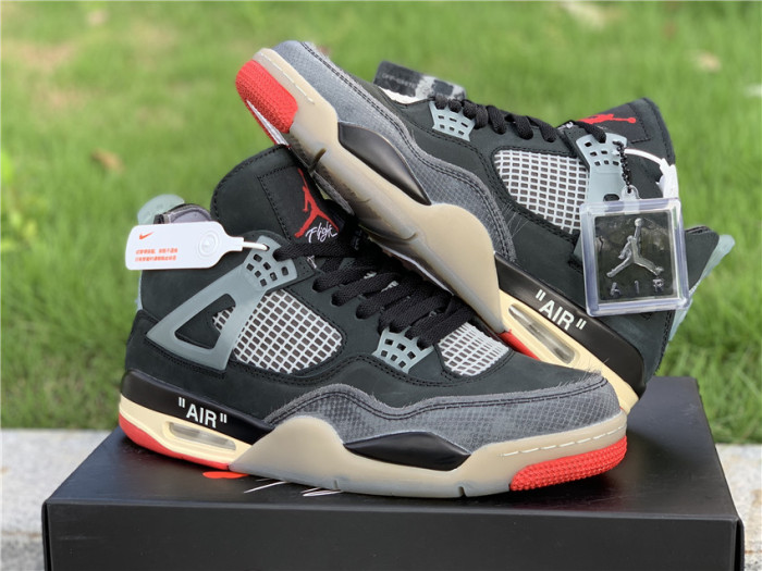 Annareps Great quality OFF-WHITE x Air Jordan 4 “Bred” CV9388-001 Free shipping