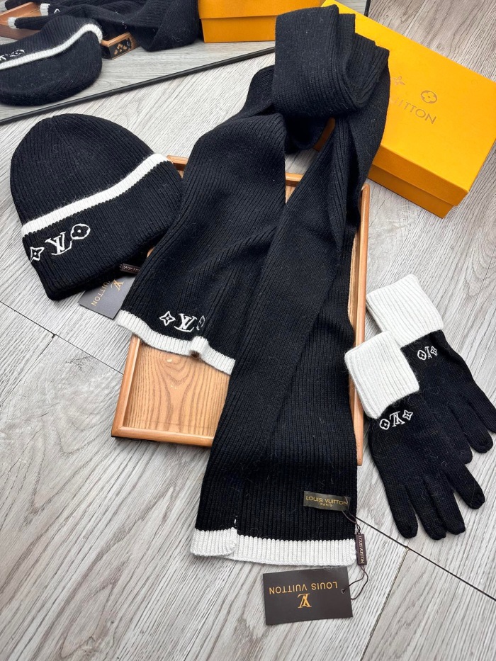 Free shipping annarepsWomen Men Hat+Gloves+The scarf L*V