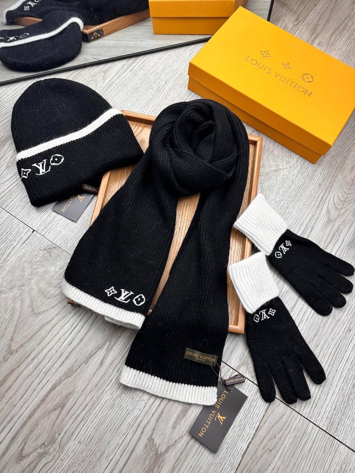 Free shipping annarepsWomen Men Hat+Gloves+The scarf L*V