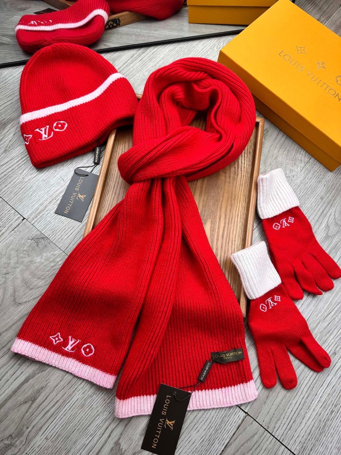 Free shipping annarepsWomen Men Hat+Gloves+The scarf L*V