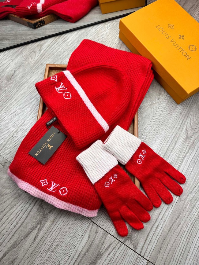 Free shipping annarepsWomen Men Hat+Gloves+The scarf L*V