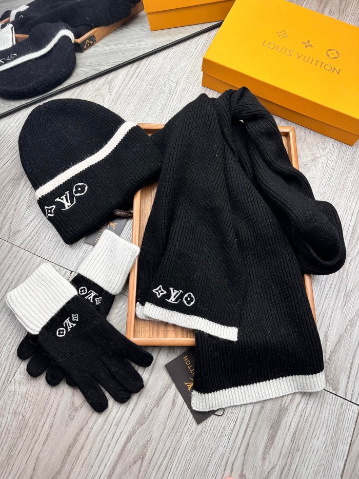 Free shipping annarepsWomen Men Hat+Gloves+The scarf L*V