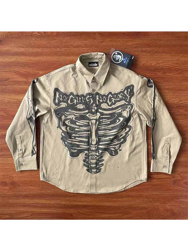Hellstar Studio Front and back skull letter print lapel long sleeve shirt