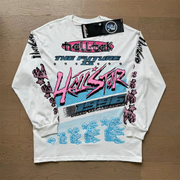 Hellstar Studio Brain Spirit Racing Letter Logo Long Sleeve T-Shirt