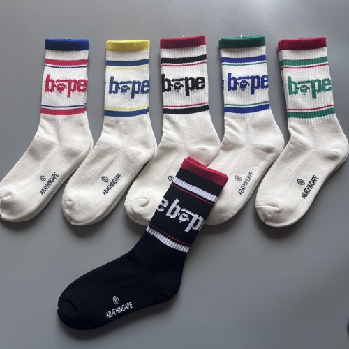 A Bathing Ape Ape Head Double Bar Striped Monogrammed Athletic Socks 10 colors