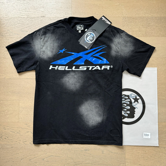 Hellstar Studio Blue and White Gradient Gel Sport Logo Washed Tee