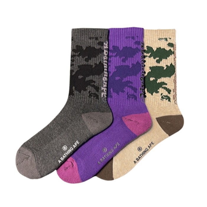 A Bathing Ape Monogrammed Jacquard Forest Camouflage Pattern Socks 3 colors