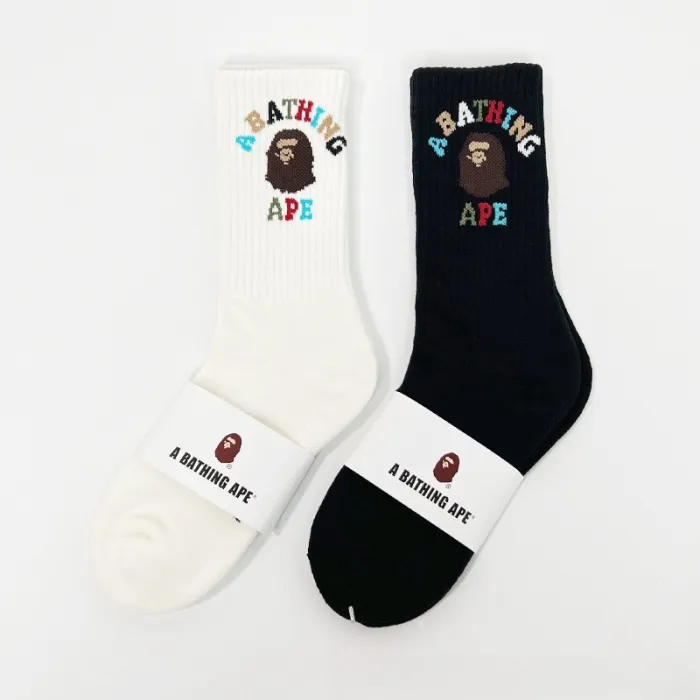 New Ape Head Big LOGO Colorful Letter Embroidery Mid Calf Socks 2 colors