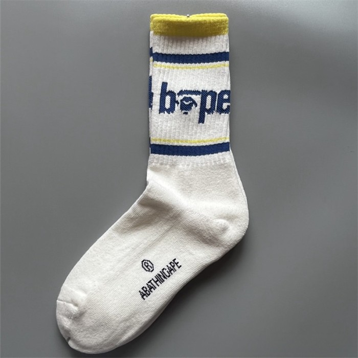 A Bathing Ape Ape Head Double Bar Striped Monogrammed Athletic Socks 10 colors