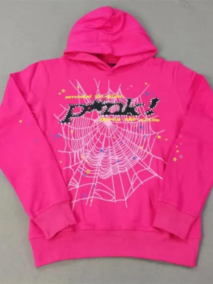 Young Thug-Sp5der Young Thug Sp5der-Pink hoodie with white dots and black letters