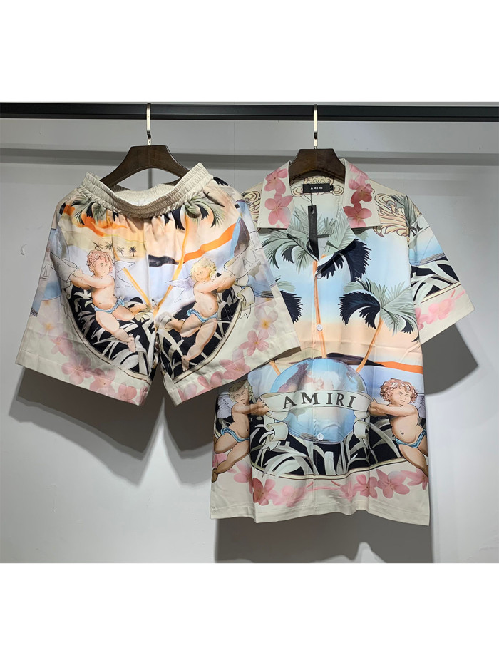 Amiri Angel Baby Coconut Short Sleeve Shirt & Shorts set