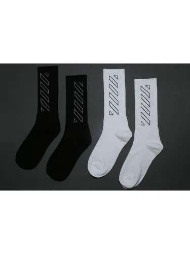 Geometric hollowed-out warning line movement mid-tube socks 2 colors