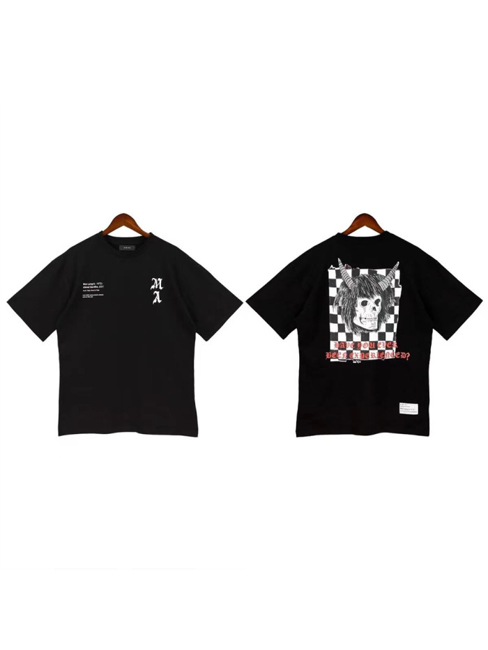 Amiri Skull Cow Head Checkerboard Vintage Letter Print Tee