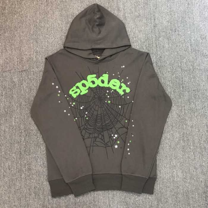 Young Thug-Sp5der Green Foam Letter Spiderweb Print Hoodie