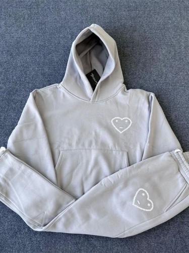 Solid Color Heart Print Hoodie and Pants Set