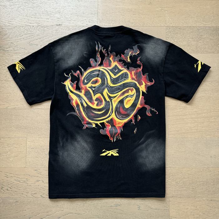Hellstar Studio Meditating Skeleton Flame Letter Printed Washed Version Tee