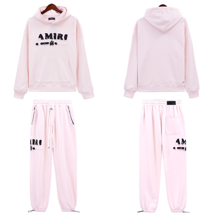 Amiri Solid Colour Appliquéd Embroidery Brushed Washed Hoodie & Pants Set 2 colors